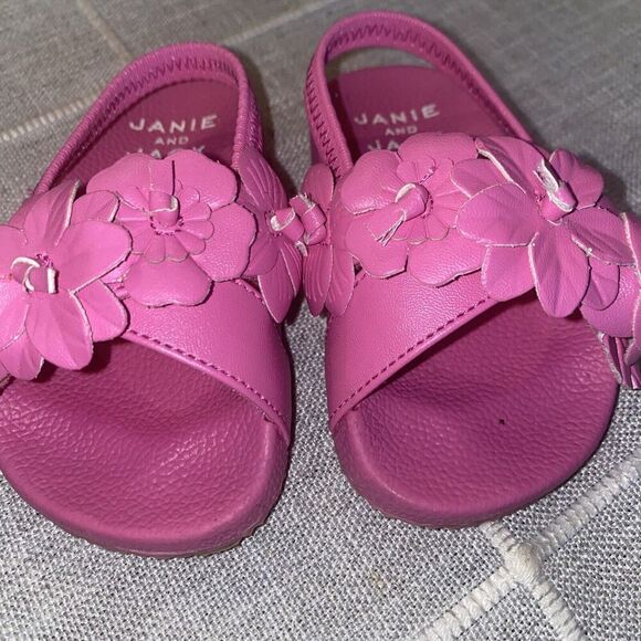 JANIE AND JACK pink Flower leather Sandals Size 4 - Picture 3 of 7